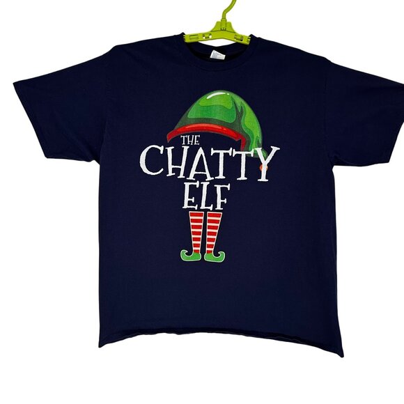 Port & Company Other - The Chatty Elf Christmas Cotton T-Shirt Navy Blue 2XL Port & Company Ring Spun